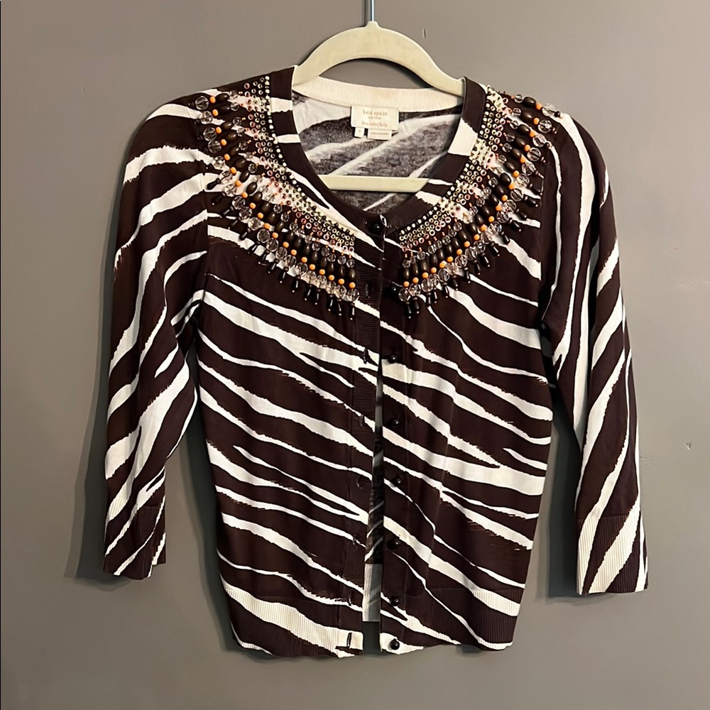 Kate Spade Joselle Brown and White Zebra Print Cardigan